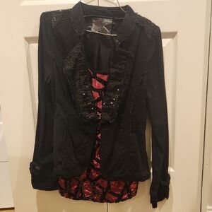 BKE Black Blazer with Red Patterned Accents